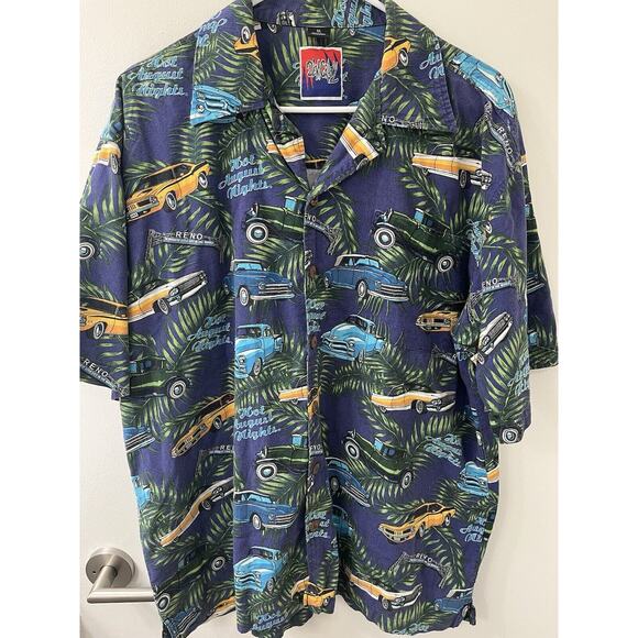 Dem Crazy Mens Shirt XL Blue Hot August Nights Reno Hawaiian Old Classic Cars - Picture 4 of 5